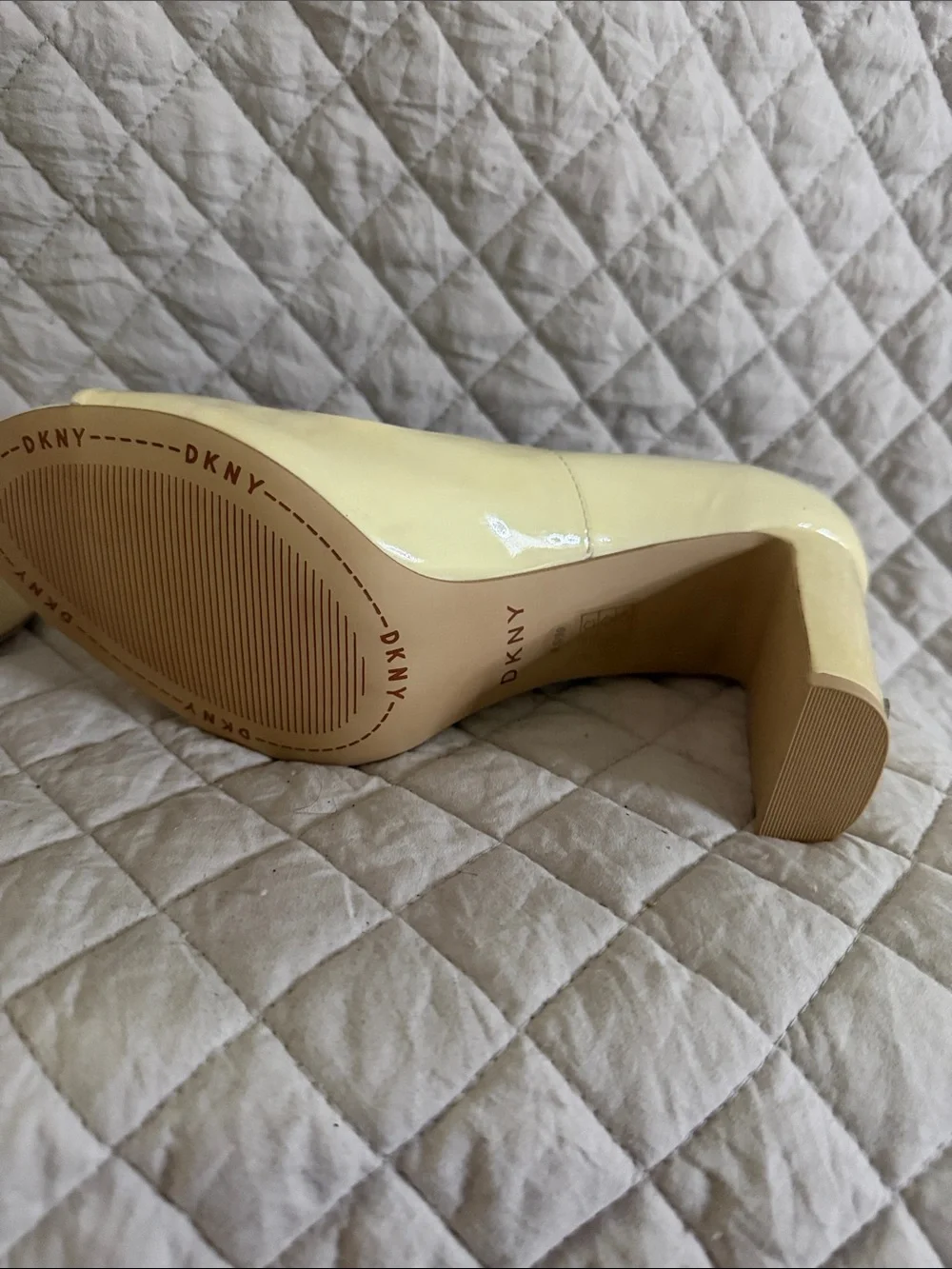DKNY Cream Patent Peep-Toe Heels